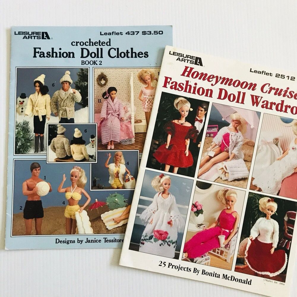 Leisure Arts Fashion Doll Clothes Crochet Pattern Booklet Bundle Lot Honeymoon